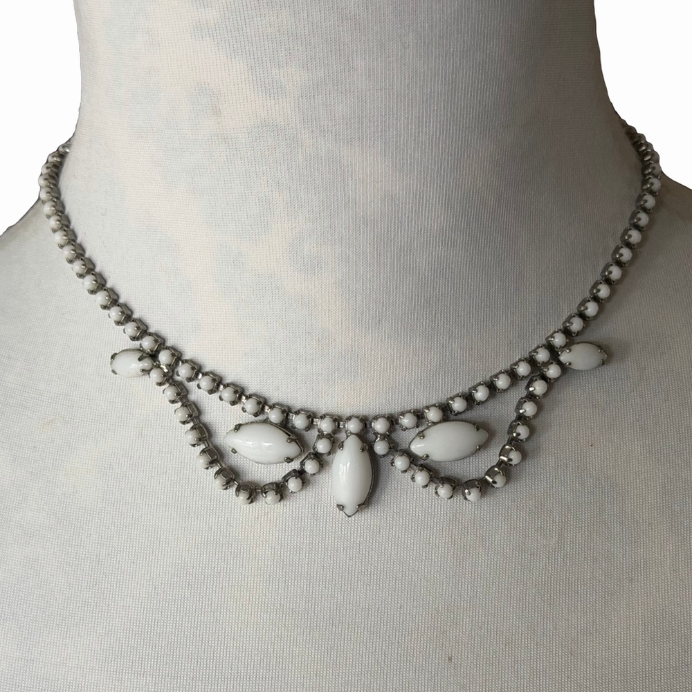 Vintage Milk Glass Necklace | White Cabochon | Cottagecore Bridal Retro
